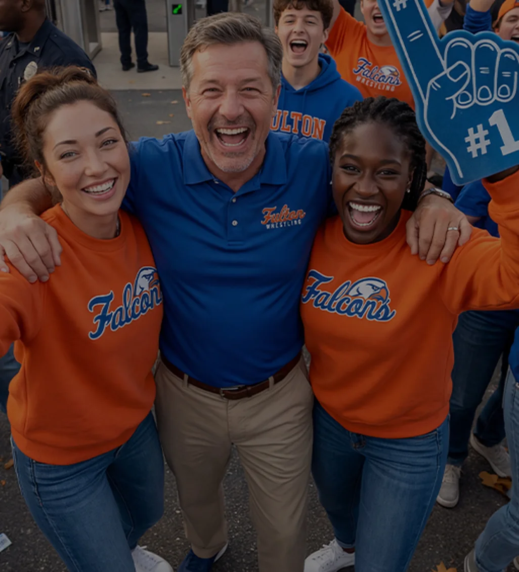 Fans and a coach in custom Compound spirit wear